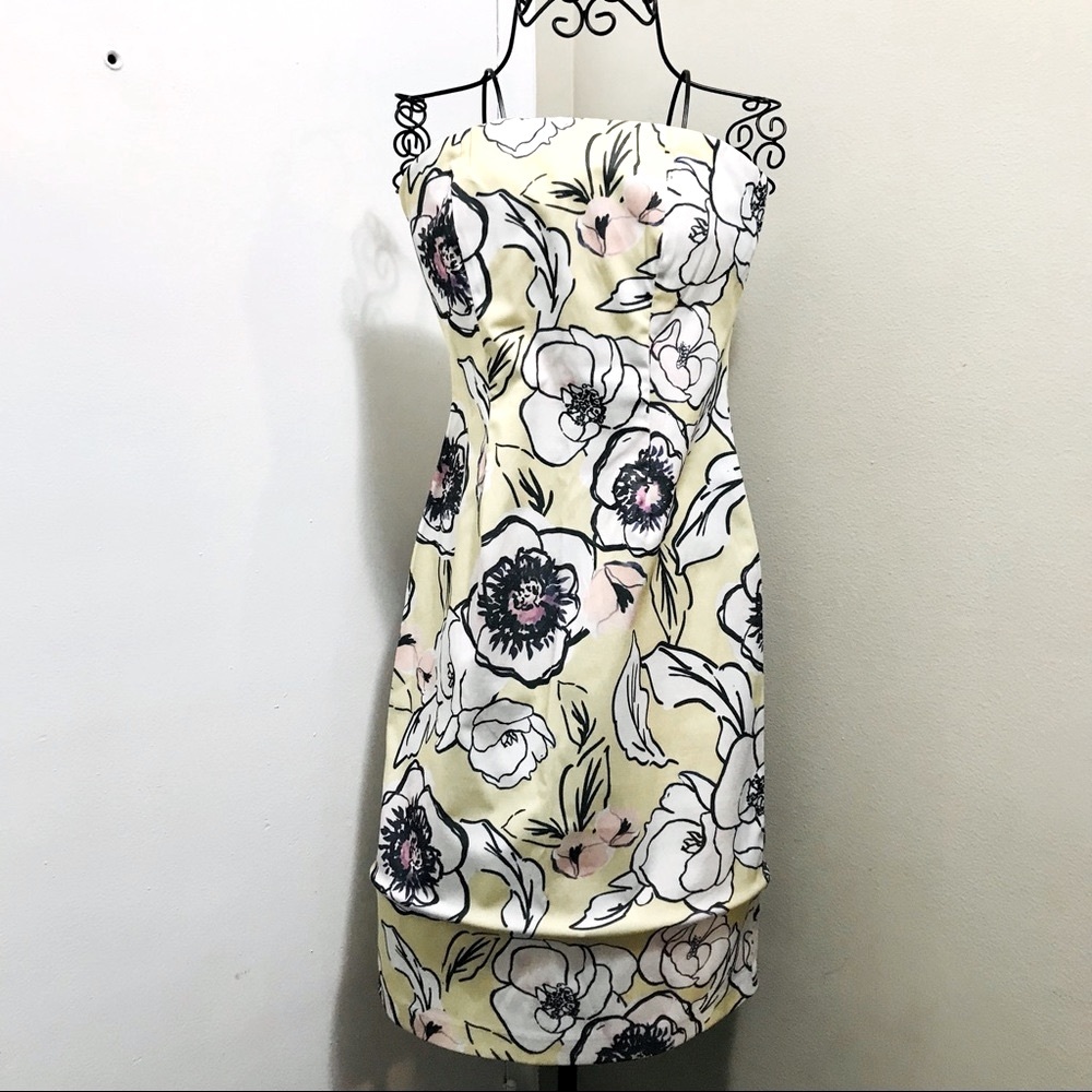 Despina Vandi yellow white floral strapless midi dress size Medium